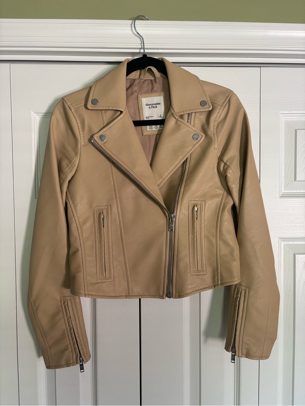 Abercrombie & Fitch Women's Tan Faux Leather Moto Jacket